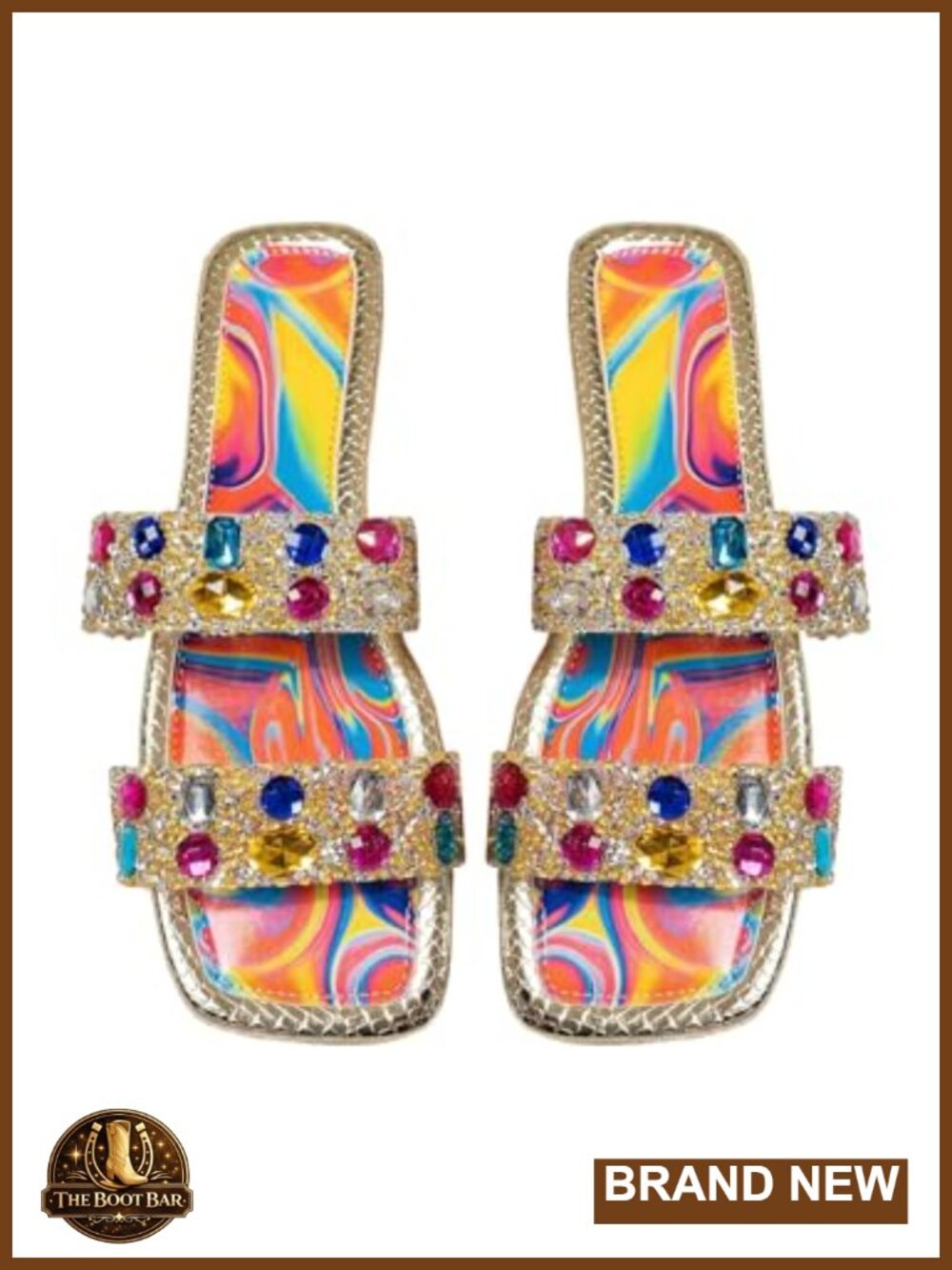 Sparkly Square Toe Rhinestone Wedding Flats Sandals